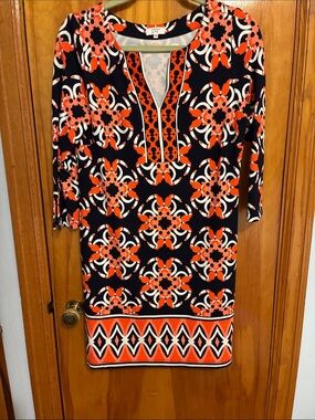 crown & ivy Navy Dress with Bright Orange Pattern